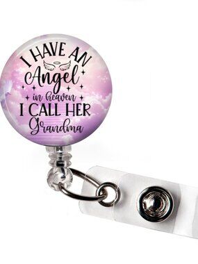 Badge Reel Memorial Angel in Heaven Grandma Retractable ID Holder